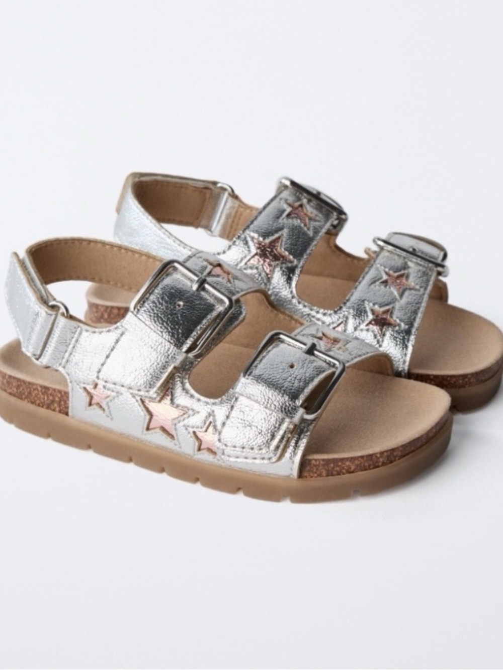 ZARA Kids Metallic Silver Star Buckle Sandals sz 7